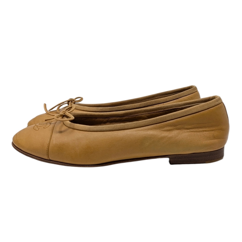Chanel Ballet Flats Ballerinas CC Logo Cap Toe Nude Beige Tan Leather 36.5 | 6 - Picture 4 of 13